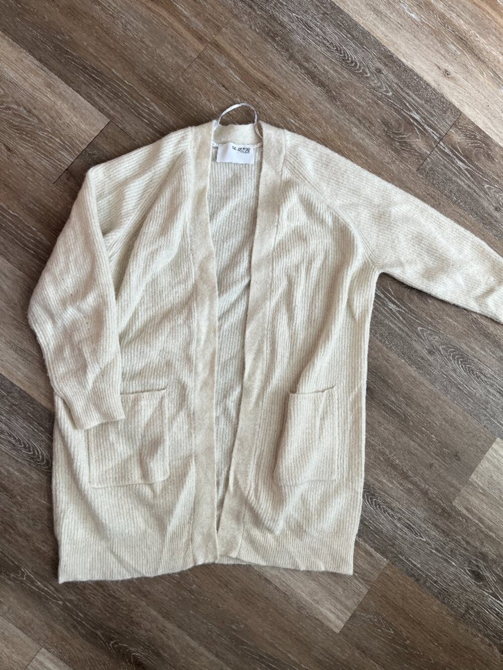Cream Open Long Knit Cardigan
